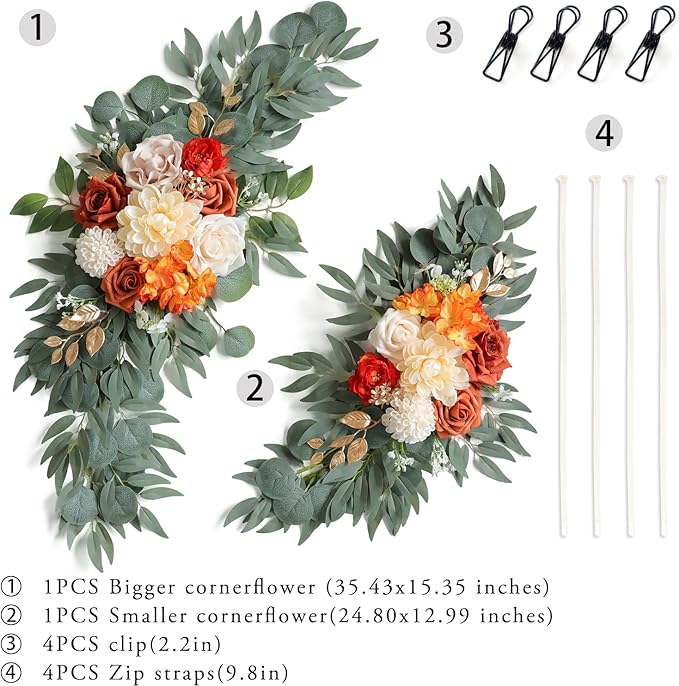 ponatia Wedding Arch Flowers, Artificial Burnt Orange Wedding Flowers - Image 5