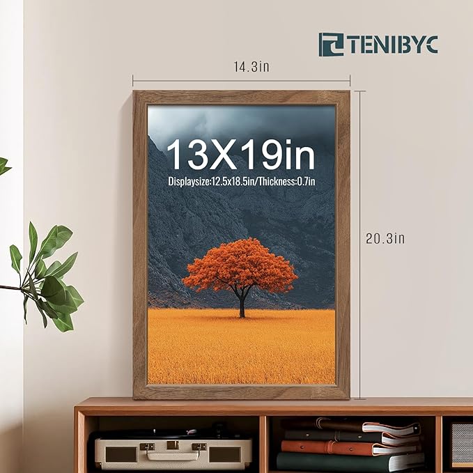 13x19 Picture Frame Set of 4, Textured Walnut Wood & HD Tempered Glass - Image 2