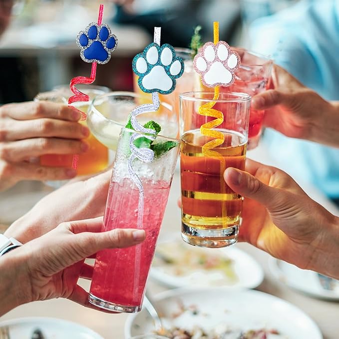 24 Glitter Paw Glitter Straws Birthday Party Decorations - Image 7