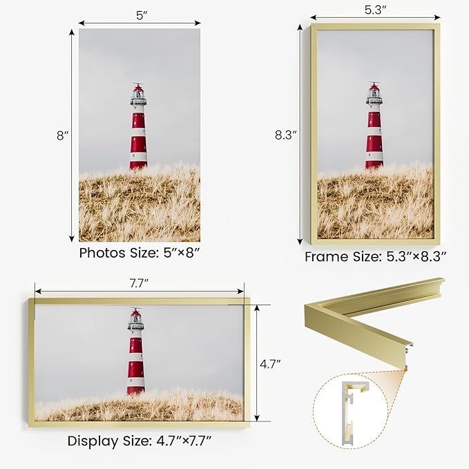 5x8 Aluminum Metal Picture Frame, Tempered Glass Gold Photo Frame 5x8 - Image 4