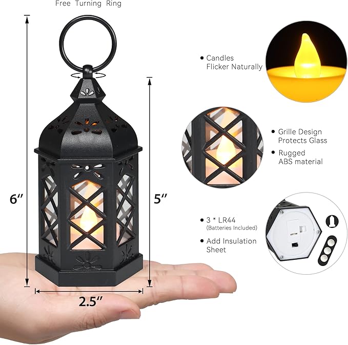 LLQ 12Pcs Mini Lantern with LED Candle, Small Black Lanterns Decorative - Image 6