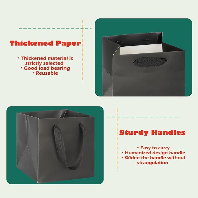 ADIDO EVA Black Square Gift Bags Medium Size Square Bottom Paper Bags - Image 3