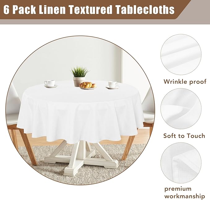 Fitable Faux Linen Round Tablecloths 90 Inch, 6 Pack - Image 4