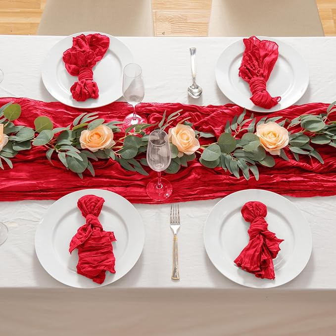 6 Pack 10ft Red Cheesecloth Table Runner 21x120 Inch Boho Wrinkled Sheer - Image 5