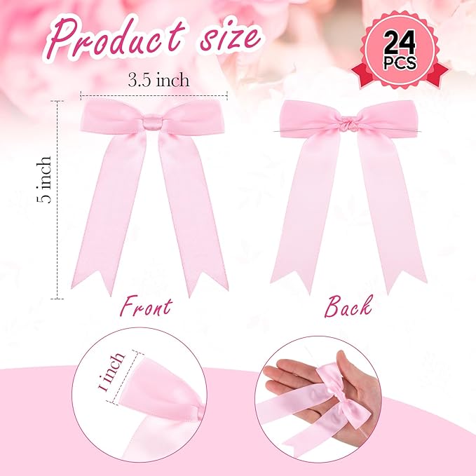Riceshoot 24 Pcs Satin Ribbon Bow 3.5x5 Inch Twist Tie Bows - Image 2
