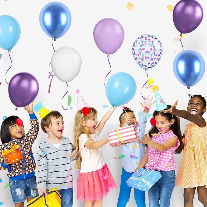 Blue and Purple Balloons Set, Metallic Purple White Latex Ballons Confetti - Image 6