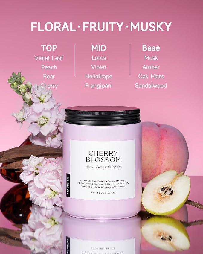 M&SENSE Cherry Blossom Scented Spring Candle, 19.4oz 110 Hours Long Lasting - Image 2