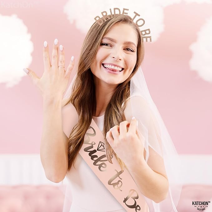 KatchOn, Rose Gold Bride to be Sash and Headband - Image 4