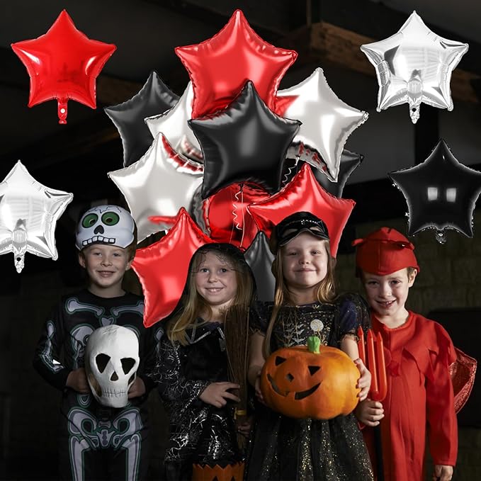 Black Red Star Balloons, 18 Inch 12Pcs Black Red and Metallic Silver Star Shape - Image 6