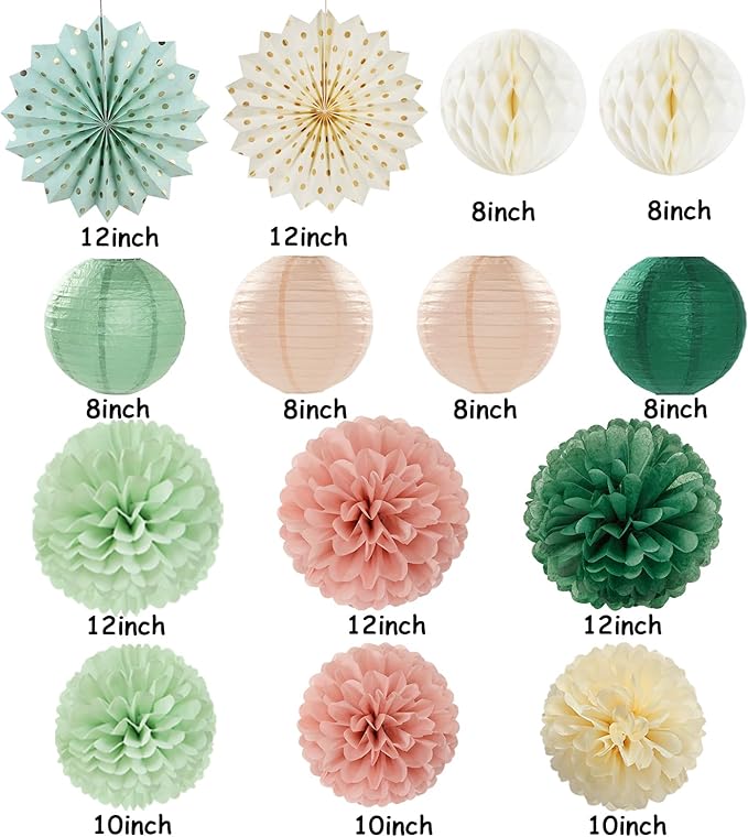Sage-Green Pink-Beige Boho Party-Decorations Streamers - Image 2