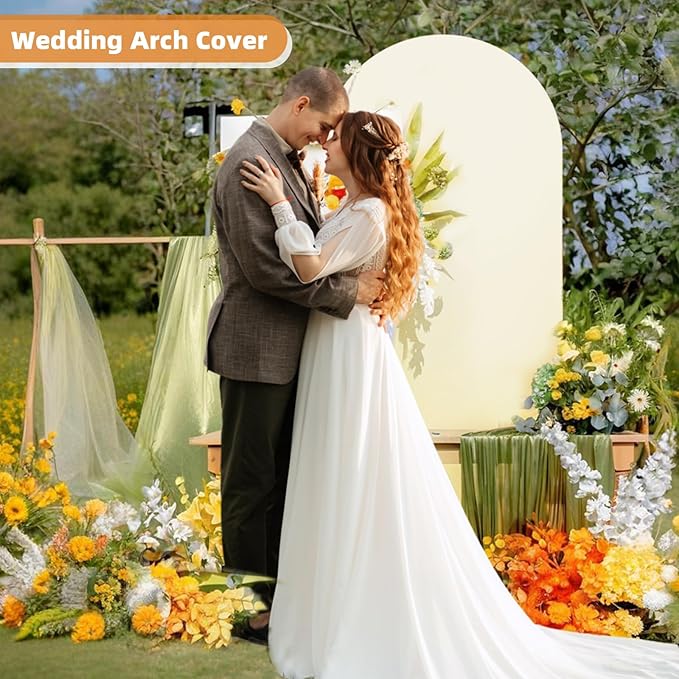 HEMMOTOP 6.6 ft Light Beige Arch Backdrop Cover, Spandex Arch Covers Stretchy - Image 3