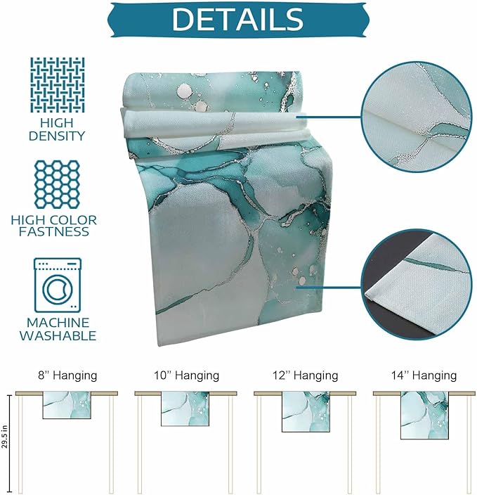 Turquoise Marble Cotton Linen Table Runner - Image 7
