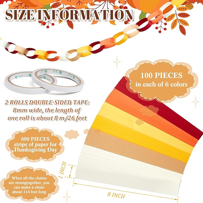 Lincia 600 Sheet Halloween Paper Chain Garland, Construction DIY Crafts Chain - Image 3