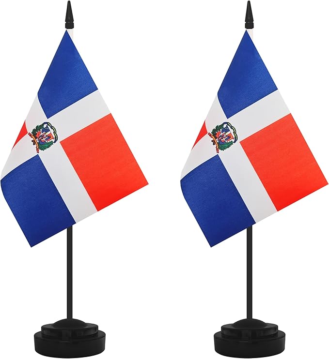 2 Pack Dominica Desk Flag Set, Dominican Desktop Small Miniature Table Office by Unknown