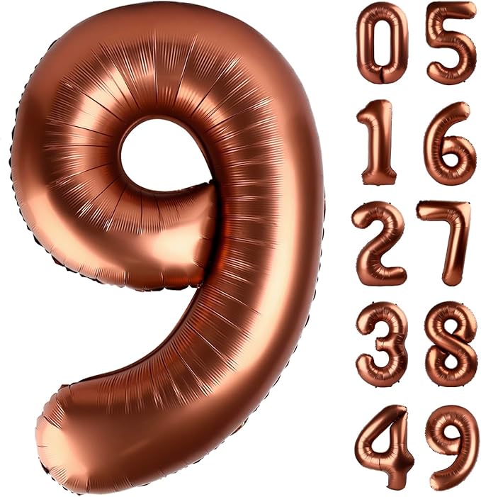 40 Inch Big Coffee Brown 9 Balloon Number, Jumbo Giant Happy 9th 19 29 39 49 99 by Upgesy
