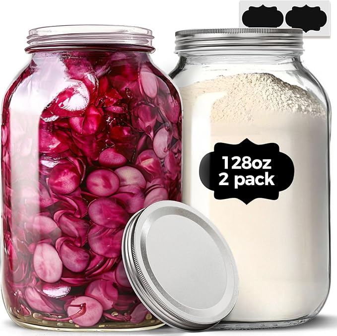 ComSaf 1 Gallon Wide Mouth Mason Jars 2 Pcs, 128 oz Glass Jars by ComSaf