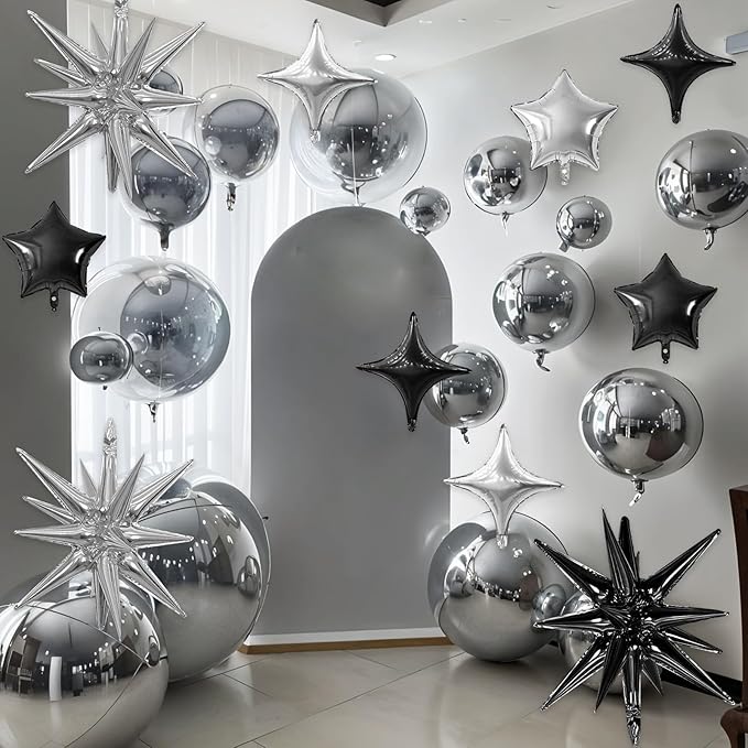 Black Silver Star Balloon - Image 3