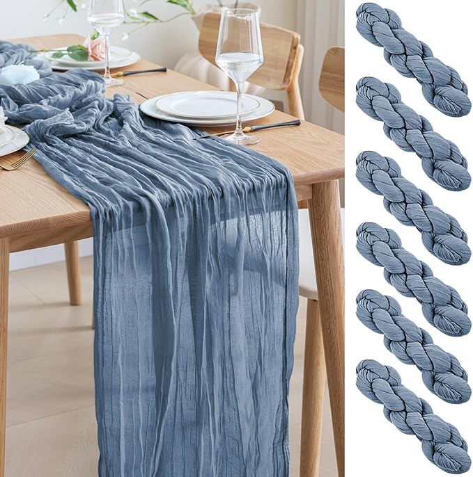 Asee'm 6pcs Cheesecloth Table Runner 120 Inches Long Dusty Blue Boho Gauze by Aseem
