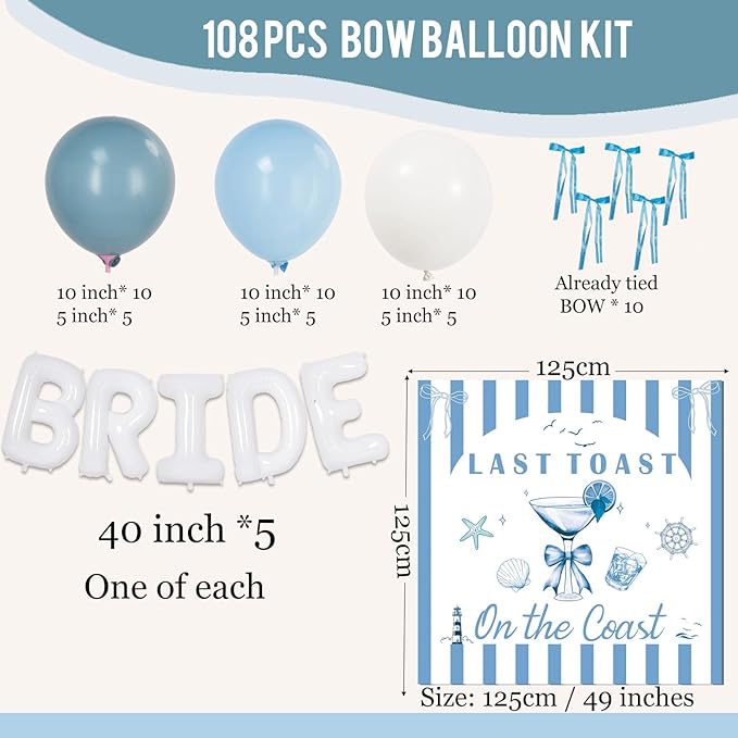 Last Toast on the Coast Bachelorette Decorations Blue bridal shower Balloon - Image 6