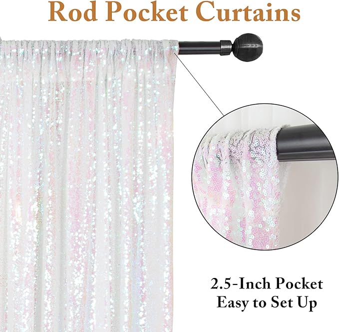 ShinyBeauty Sequin Backdrop Curtains 2FTx8FT 4 Panels Iridescent White - Image 5