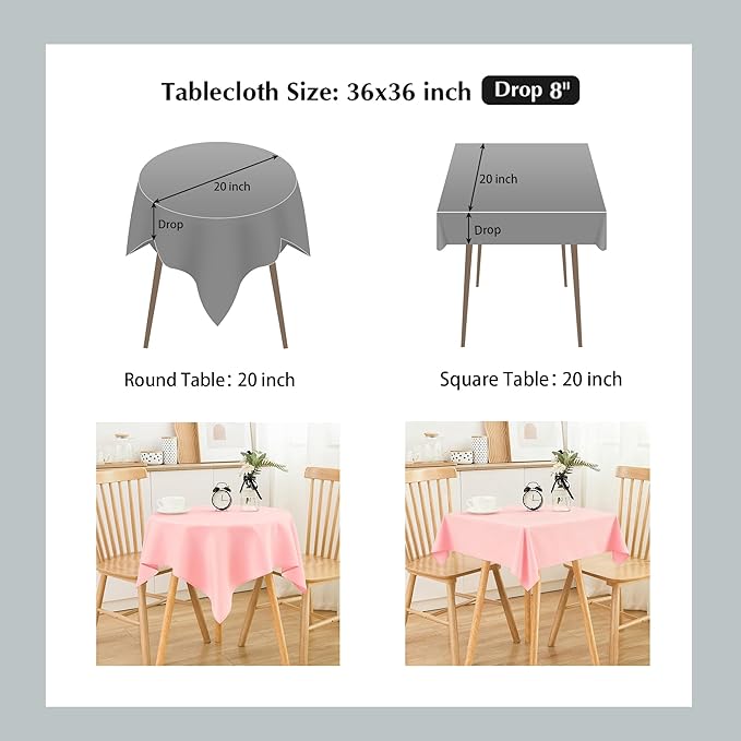 2 Pack Small Square Table Cloth 36X36 Inch Pink Tablecloth Washable Polyester - Image 5