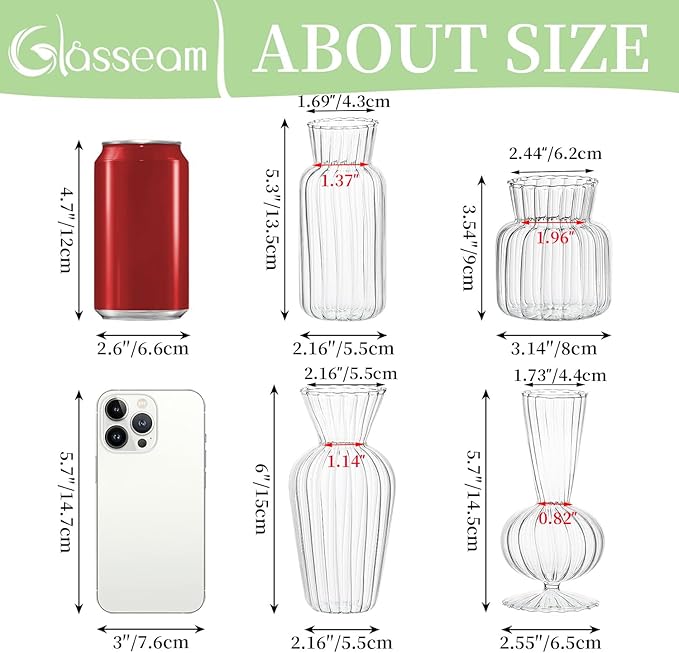 Modern Clear Glass Bud Vase Bulk Set: Glasseam 16Pcs Small Mini Flower - Image 2