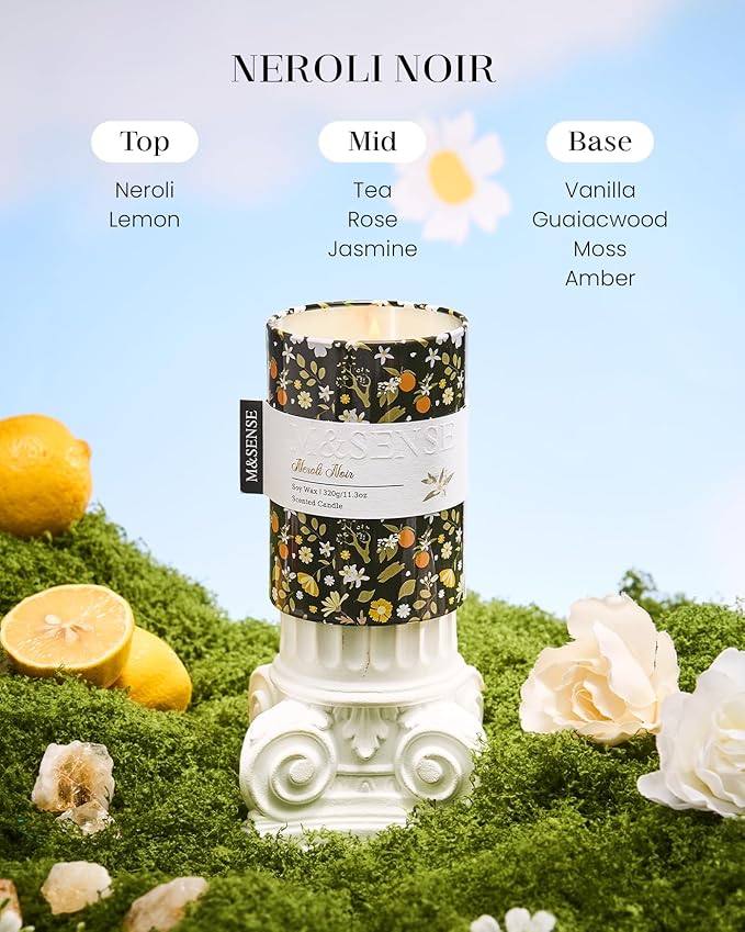 M&SENSE Neroli Noir Scented Candle, Medium Jar Candle 11.3oz Natural Soy Wax - Image 2