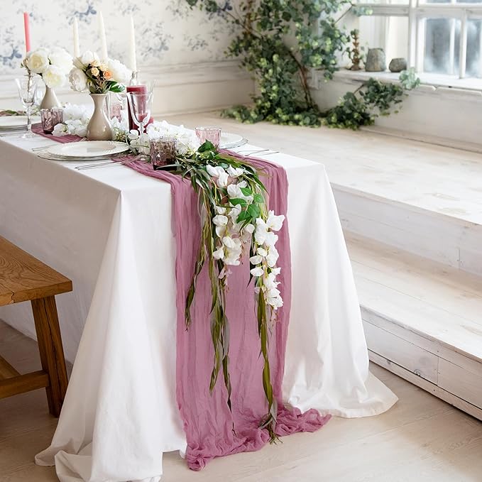 Dusty Pink Table Runner Cheesecloth 141'' Rustic Sheer Gauze Runner Farmhouse - Image 2