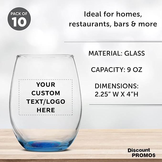 Custom Stemless Wine Glass 9 oz. Set of 10, Personalized Bulk Pack - Image 4