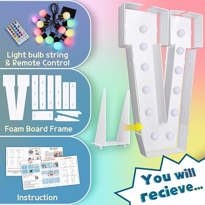 imprsv 4FT Colorful Marquee Light Up Letters V, 18 Colors Large Light up - Image 5