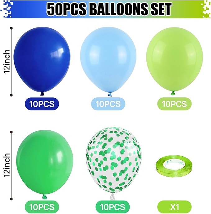 Blue Green Balloons 12 Inch Royal Blue Fruit Light Green Confetti Balloon - Image 2