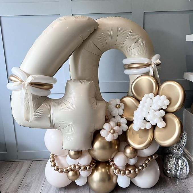 40 Inch 4 Balloons, Large Beige Number 4 Balloon - Image 7