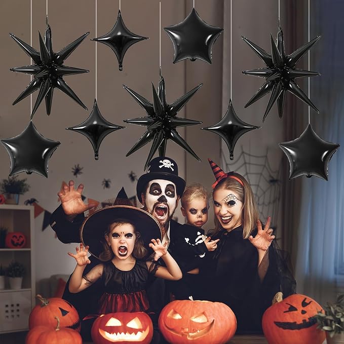 Black Star Balloons, 22in Large Star Balloons Foil 10in 4-Pointed & Black - Image 5