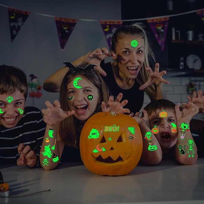 145 Styles Halloween Tattoos for Kids, Glow in Dark Ghosts Pumpkin Fake - Image 9