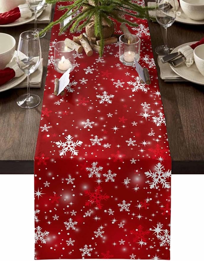 Christmas Snowflakes Cotton Linen Table Runner by Unknown
