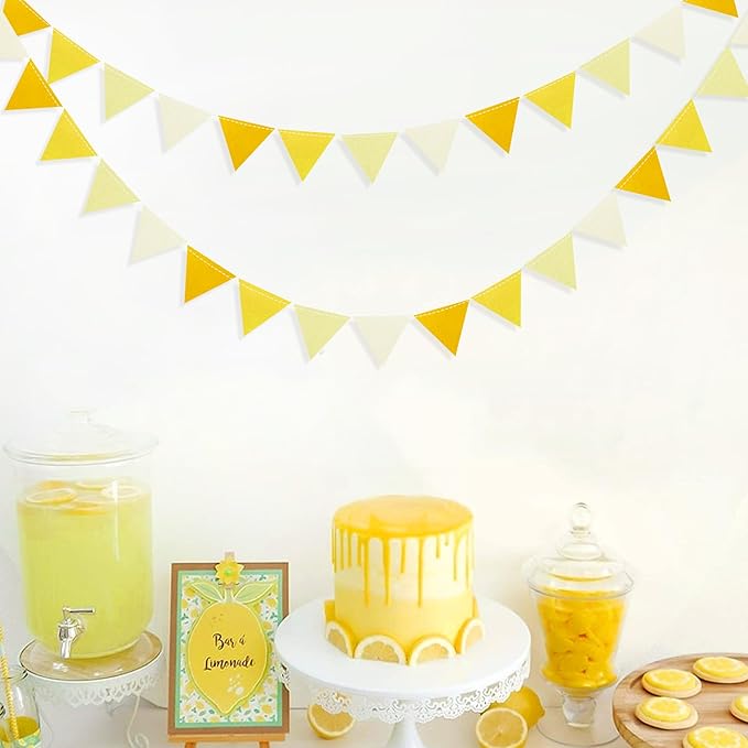 Yellow Party Decorations Ombre Yellow Felt Hanging Triangle Mini Bunting - Image 6