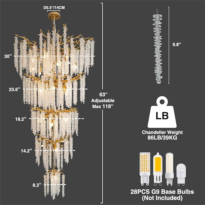 YUYI Upgraded 118'' Long Crystal Chandelier - Image 4