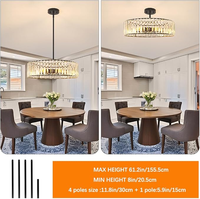 Modern Crystal Chandelier, 6-light Dinning Room Light Fixture, Round Pendant - Image 4