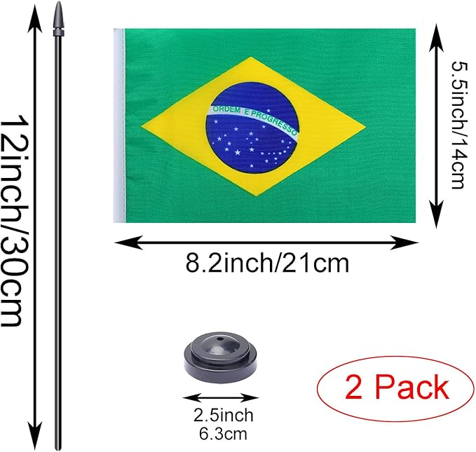 WXTWK 2 Pack Brazil Flag Brazil Deluxe Desk Flag Set - Image 2