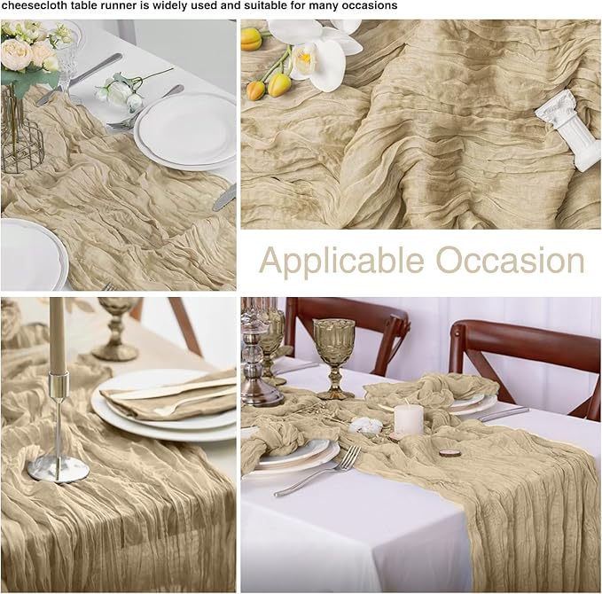 6 Pack Beige Cheesecloth Table Runner 21x120 Inch Boho Wrinkled Sheer Romantic - Image 3