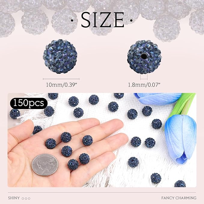 150pcs 10mm Rhinestone Beads for Jewelry Making, Sparkle Crystal Clay Christmas - Image 2