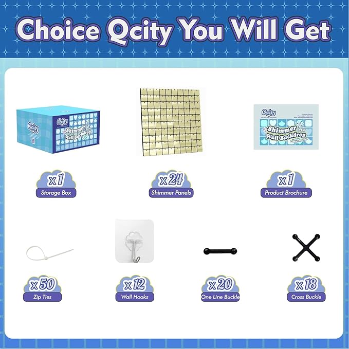 Qcity Light Gold Shimmer Wall Backdrop 24PCS, Square Sequin Glitter Backdrop - Image 2