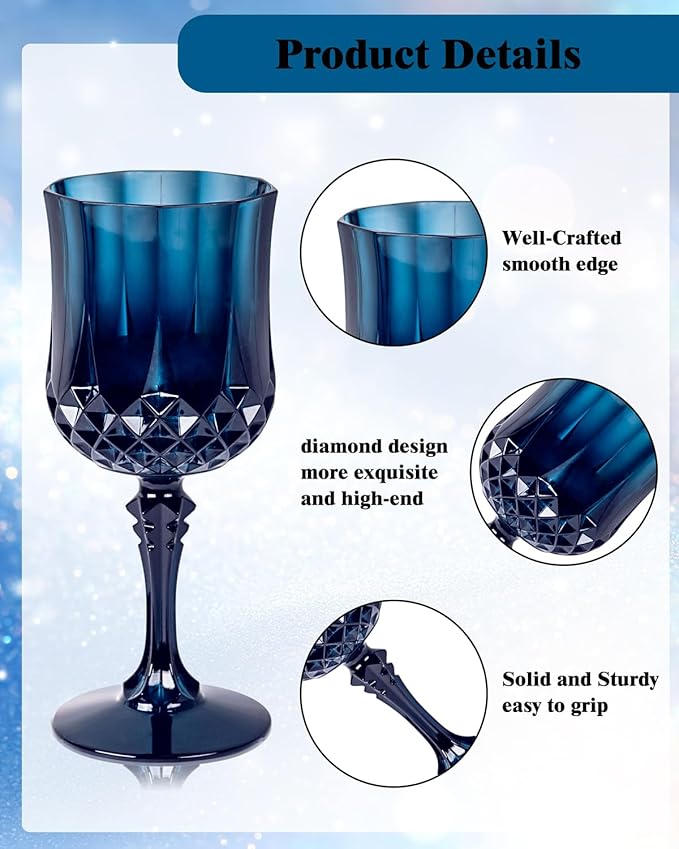 Ciaell 24PCS Blue Plastic Wine Glasses - 7 Oz Plastic Goblets - Image 6