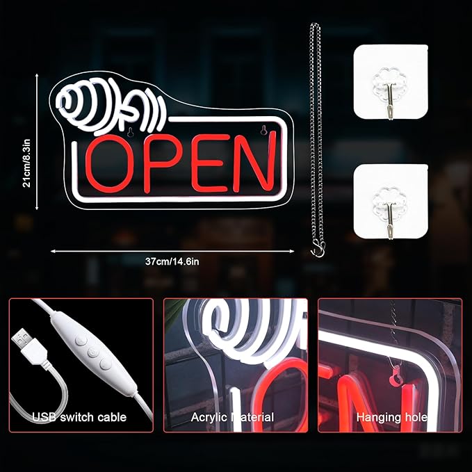 Lucunstar Barbell Open Neon Sign, Dimmable USB Led - Image 7