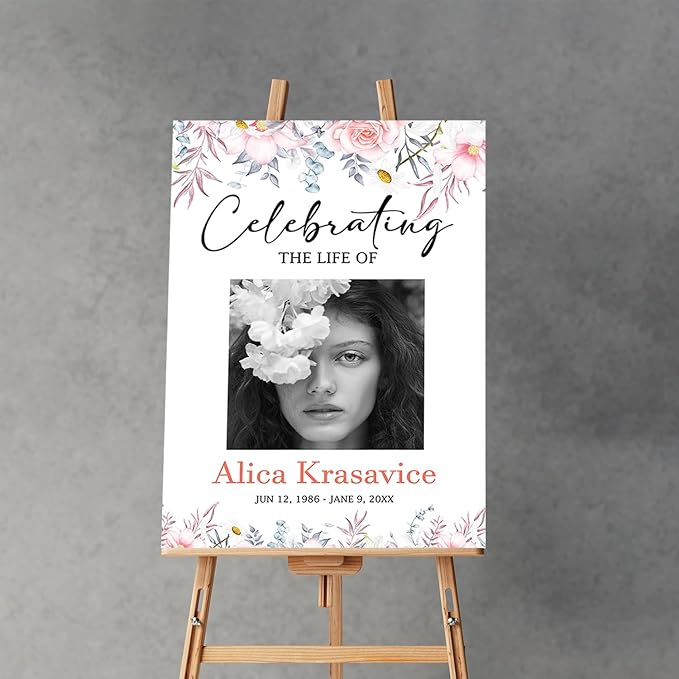 Celebration of Life Welcome Sign Blush Floral Memorial Sign Celebrating The - Image 5