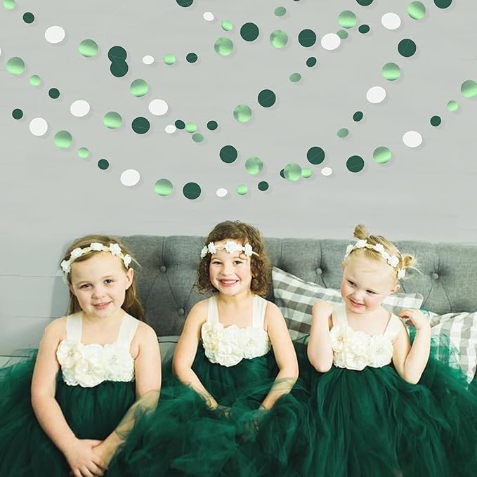 46 Ft Sage Green Party Decorations Metallic Sage Green White Polka Dots - Image 6