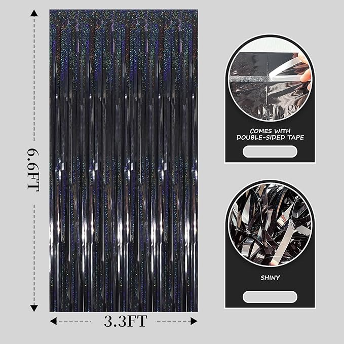 QRabbit 4 Pack Black Tinsel Foil Fringe Curtains - Image 3