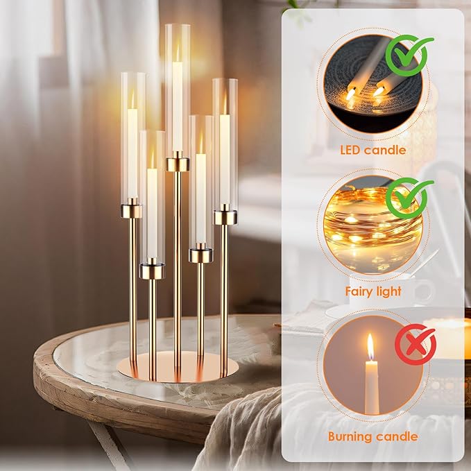 5 Arm Gold Candelabra Centerpieces - Image 4