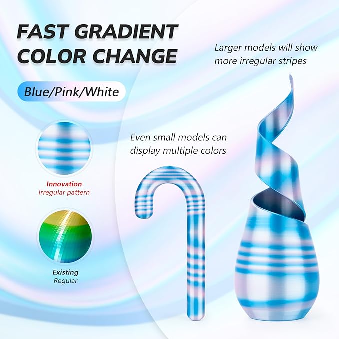 AMOLEN Silk PLA 3D Printer Filament Bundle, Shiny Multicolor Rainbow Filament - Image 3