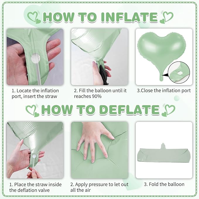 20 Inch Sage Green Heart Balloons, Pastel Green Helium Balloon - Image 3